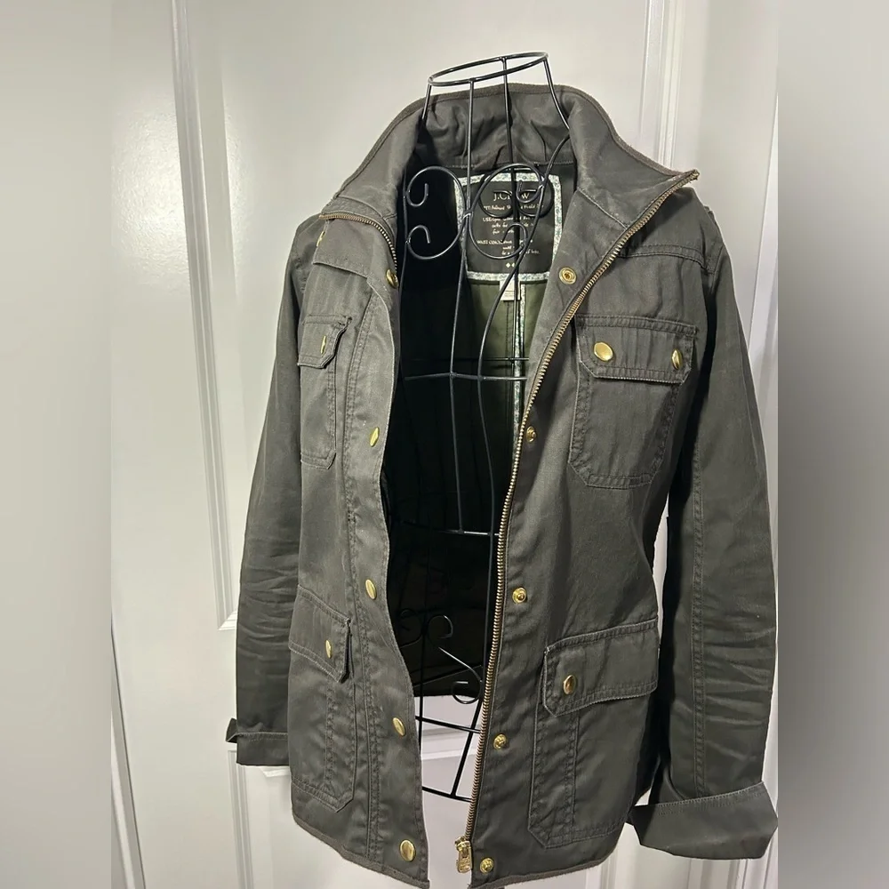 J. Crew‎ Women's Resin Coated Dark Olive Twill Jacket